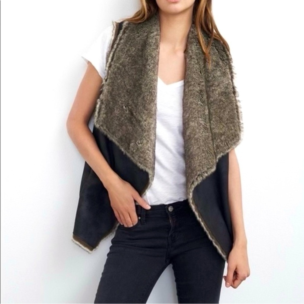 VELVET GRAHAM & SPENCER Faux Fur Suede Vest Black Tan XS